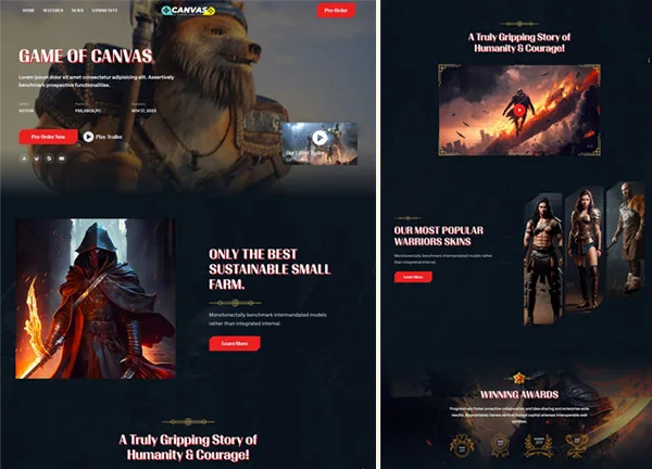 website design for gaming app