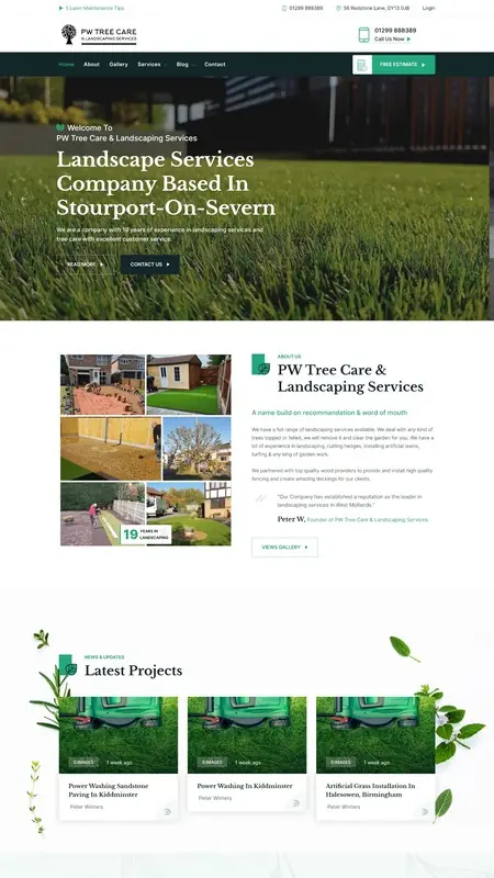Full home page screenshot of clients website